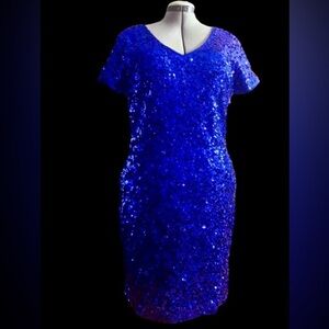 Elegant Blue Sequin Midi Dress